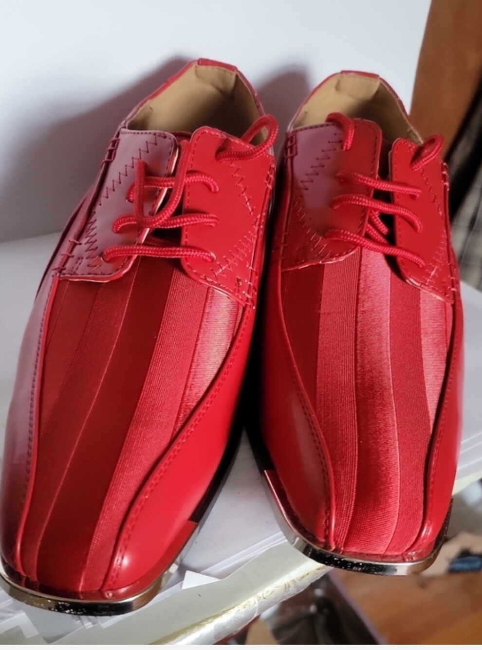 Expressions Red Satin Stripe Lace-Up Oxford Shoes